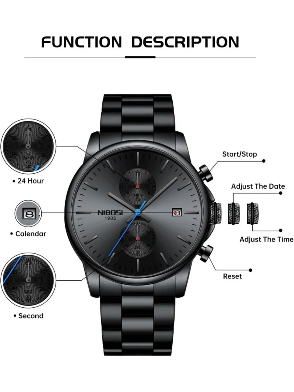 Stylish Men's Analog Quartz Watch - Waterproof Stainless Steel, Day & Date
